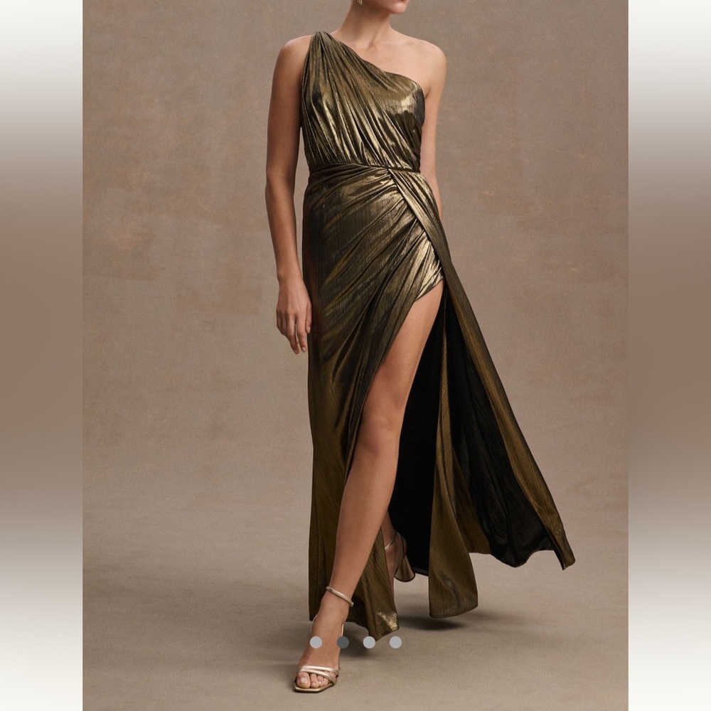 NWT Anthropology Mac Duggal Draped Metallic One Shoulder Column Gown